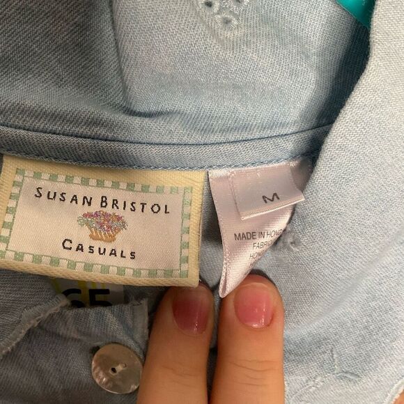 Vintage Womens Medium Demin Shirt Button Up Embroidered Susan Bristol Y2K - Picture 6 of 9